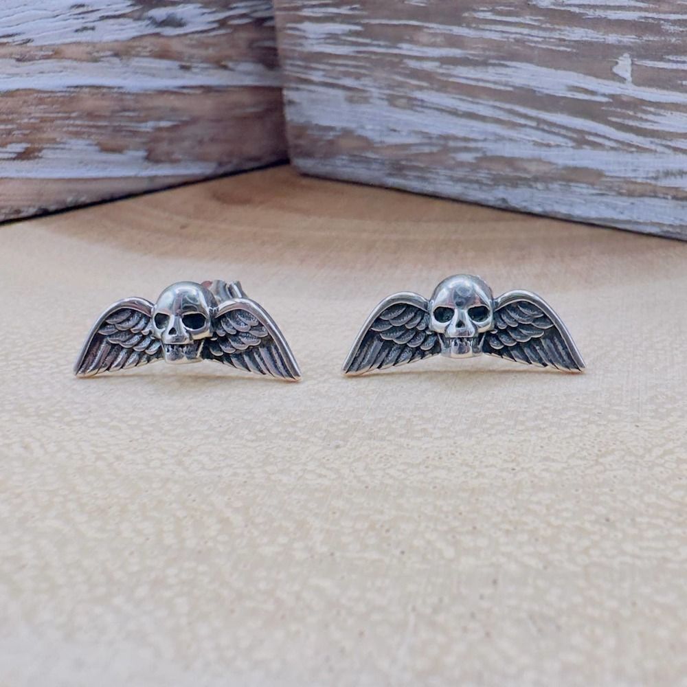 Skull & Wings Sterling Silver Stud Earrings